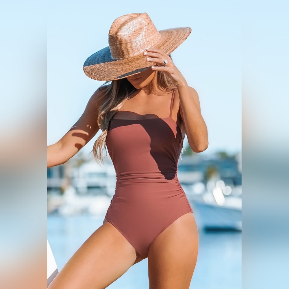 Sandy Shirred Strappy Cutout One Piece Swimsuit